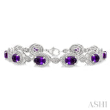 7X5 MM Oval Shape Amethyst and 1/10 Ctw Single Cut Diamond Semi-Precious Bracelet in Sterling Silver