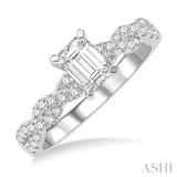 7/8 Ctw Twisted Shank Round Cut Diamond Engagement Ring With 1/2 Ct Emerald Cut Center Stone in 14K White Gold