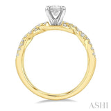 7/8 Ctw Twisted Shank Round Cut Diamond Engagement Ring With 1/2 Ct Emerald Cut Center Stone in 14K Yellow and White Gold