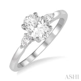 1/2 Ctw Oval and Pear Cut Diamond Ladies Engagement Ring with 1/3 Ct Oval Cut Center Stone in 14K White Gold