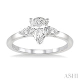 1/2 Ctw Pear Cut Diamond Ladies Engagement Ring with 1/3 Ct Pear Cut Center Stone in 14K White Gold
