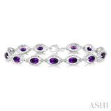 6x4 MM Oval Cut Amethyst and 1/10 Ctw Round Cut Diamond Semi-Precious Bracelet in Sterling Silver