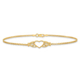 14k Polished Open Heart with Filigree and Bismark Chain 10 inch  Anklet