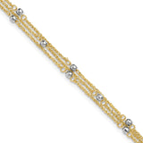 14k Two-tone 3-Strand Chain with Mirror Beads 9 inch Plus 1 inch Extender - Total 10 inch Anklet