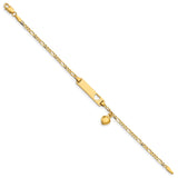 14k Polished Solid Chain/Solid Plate Cut-out Heart with Heart Dangle Figaro Link 21x5mm Plate 6 inch Baby/Child ID Bracelet