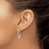 14k White Gold 2x22mm Polished Oval Tube Hoop Earrings