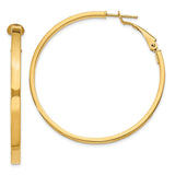 14k 3x45mm Polished Square Tube Omega Back Round Hoop Earrings