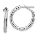 14k White Gold 3x15mm Polished Round Omega Back Hoop Earrings