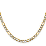 14K 24 inch 5.25mm Semi-Solid with Rhodium Pav� Figaro with Lobster Clasp Chain