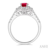 7x5 MM Oval Shape Ruby and 1/2 Ctw Round Cut Diamond Precious Ring in 14K White Gold