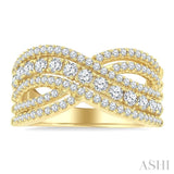 1 Ctw Round Cut Diamond Criss Cross Bold Fashion Band in 14K Yellow Gold