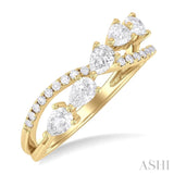 7/8 Ctw Split Criss Cross Pear and Round Cut Diamond Fashion Ring in 14K Yellow Gold