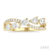 7/8 Ctw Split Criss Cross Pear and Round Cut Diamond Fashion Ring in 14K Yellow Gold