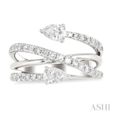 1 Ctw East West Pear and Round Cut Diamond Split Open-End Fashion Ring in 14K White Gold