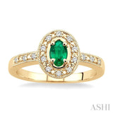 5x3 MM Oval Shape Emerald and 1/10 Ctw Single Cut Diamond Ring in 10K Yellow Gold