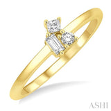1/6 Ctw Petite Tri-Stone Scatter Princess, Baguette & Round Cut Diamond Fashion Ring in 10K Yellow Gold