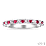 1.80 MM Round Shape Ruby and 1/4 Ctw Round Cut Diamond Precious Stack Band in 10K White Gold