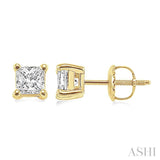 1 Ctw Princess Cut Diamond Stud Earrings in 14K Yellow Gold