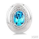 7X5 MM Oval Shape Blue Topaz and 1/20 Ctw Single Cut Diamond Semi-Precious Earrings in Sterling Silver