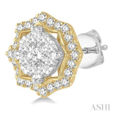 3/4 Ctw Star Lattice Lovebright Round Cut Diamond Earrings in 14K White and Yellow Gold