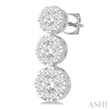 1 Ctw Hanging Triple Mount Lovebright Round Cut Diamond Earrings in 14K White Gold