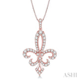 3/4 Ctw Round Cut Diamond Fleur De Lis Pendant in 14K Rose Gold with Chain