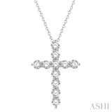 4 Ctw Round Cut Diamond Cross Pendant in 14K White Gold with Chain