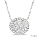 3/4 Ctw Oval Shape Round Cut Diamond Lovebright Pendant With Chain in 14K White Gold