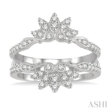 1/2 Ctw Carved Lotus Center Round Cut Diamond Insert Ring in 14K White Gold