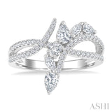 7/8 Ctw Split Bypass Shank Mixed Diamond Cut Fashion Ring in 14K White Gold