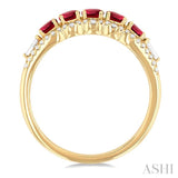 3.1 MM Round Ruby and 1/4 Ctw Baguette and Single Cut Diamond 5-Stone Precious Ring in 14K Yellow Gold