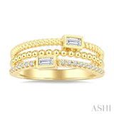 1/5 Ctw Triple Row Baguette and Round Cut Diamond Fashion Band in 10K Yellow Gold