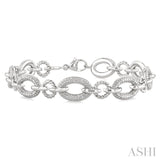 1/10 Ctw Single Cut Diamond Bold Oval Shape Rope Link Bracelet in Sterling Silver