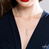 1/6 Ctw Circular Bead & Round Cut Diamond Bar Pendant With Chain in 14K Yellow Gold