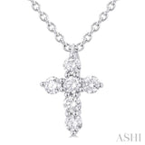 1/6 Ctw Round Cut Diamond Christian Cross 6-Stone Fashion Pendant With Chain in 14K White Gold