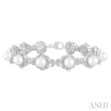 6 MM Cultured Pearl and 1/6 Ctw Single Cut Diamond Bracelet in Sterling Silver