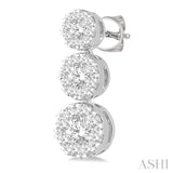 3/4 Ctw Hanging Triple Mount Lovebright Round Cut Diamond Earrings in 14K White Gold