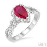 7x5 MM Pear Shape Ruby and 1/2 Ctw Diamond Precious Ring in 14K White Gold