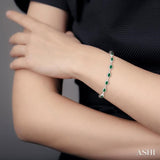 5x3 MM Oval Cut Emerald and 5/8 Ctw Round Cut Diamond Precious Bracelet in 14K White Gold