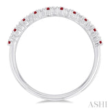 1.35 MM Round Shape Ruby and 1/10 Ctw Petite Round Cut Diamond Precious Stack Band in 10K White Gold