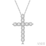 3/4 Ctw Round Cut Diamond Cross Pendant in 14K White Gold with Chain
