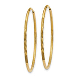 14k 1.2x30mm Satin Diamond-cut Endless Tube Hoop Earrings