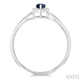 5x3 MM Pear Shape Sapphire and 1/20 Ctw Single Cut Diamond Halo Precious Ring in 10K White Gold
