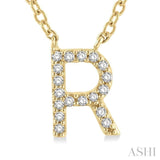 1/20 Ctw Initial 'R' Round Cut Diamond Pendant With Chain in 14K Yellow Gold