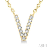 1/20 Ctw Initial 'V' Round Cut Diamond Pendant With Chain in 14K Yellow Gold