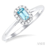 5x3 MM Octagonal Shape Aquamarine and 1/20 Ctw Single Cut Diamond Halo Semi-Precious Ring in 10K White Gold
