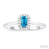5x3 MM Octagonal Shape Blue Topaz and 1/20 Ctw Single Cut Diamond Halo Semi-Precious Ring in 14K White Gold