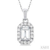 5x3 MM Octagonal Shape White Topaz and 1/20 Ctw Single Cut Diamond Halo Semi-Precious Pendant with Chain in 14K White Gold