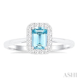 6x4 MM Octagonal Shape Aquamarine and 1/6 Ctw Round Cut Diamond Halo Semi-Precious Ring in 10K White Gold