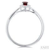 5x3 MM Oval Shape Garnet and 1/20 Ctw Single Cut Diamond Halo Semi-Precious Ring in 10K White Gold
